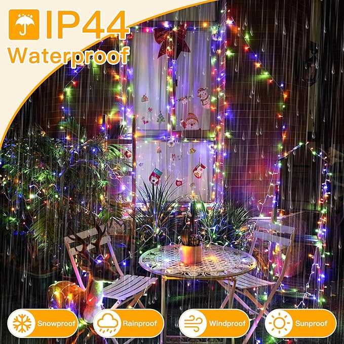 Ollny Christmas Lights Outdoor 200LED 60FT, Multicolor Connectable Plug in Fairy Light Indoor, 8 Modes Waterproof Timer Plug in LED String Lights for House Outside Bedroom Patio Balcony-VerdiqueGarden