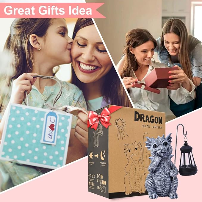 Garden Decor Solar Statues for Mom Grandma Birthdays for Women Sister Wife Lady - Front Patio Balcony Yard Art Lawn Ornaments Porch Outdoor Outside Decorations (Dragon)-VerdiqueGarden