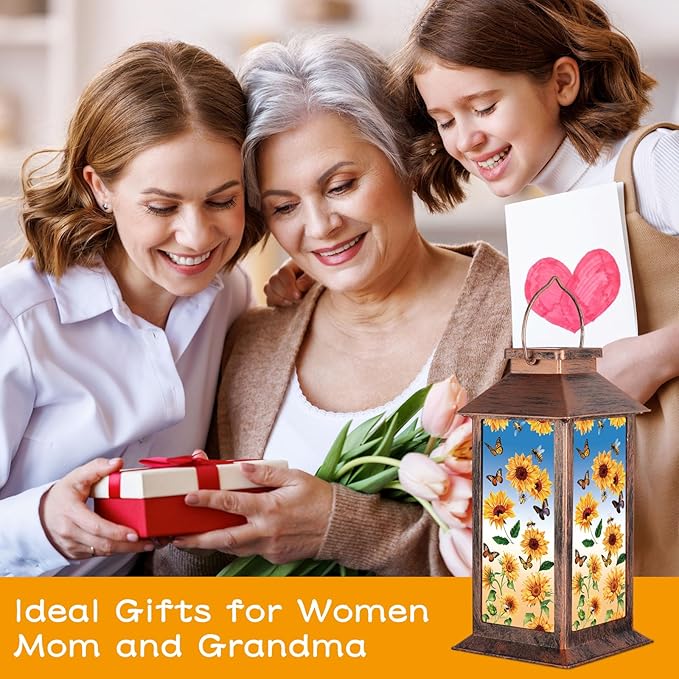 Solar Lantern Outdoor Waterproof Sunflower Butterfly Garden Decor Birthday Gifts for Women Mom and Grandma Solar LED Plastic Decorative Hanging Light for Yard(Sunflower Butterfly)-VerdiqueGarden