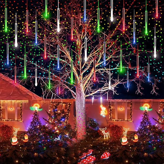Aokudoni Christmas Lights, 16 inch/ 40 cm Meteor Shower Rain Lights, Christmas Decorations Outdoor Yard, Christmas Lights Outdoor for Tree House Holiday Party Wedding, UL Plug, Multicolor-VerdiqueGarden