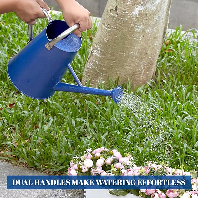 1.5 Gallon Watering Can for Outdoor Plants,Large Metal Plant Watering Pot with Removable Spout,Flower Garden Water Can Watering Pot,Galvanized Steel Watering Can with Stainless Steel Handles，Navy-VerdiqueGarden