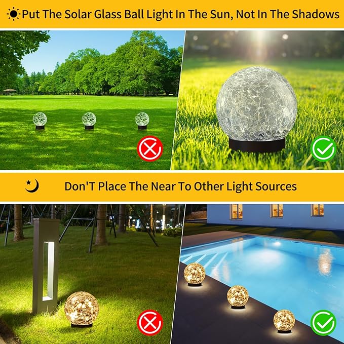 Solar Globe Lights Outdoor Waterproof-Solar Balls Garden-Cracked Glass Ball Solar Lights Outdoor-Solar Orbs Outside-Outdoor Decorations Patio & Yard Lawn Backyard Decor (GUO-XBQ-2-2-2)-VerdiqueGarden