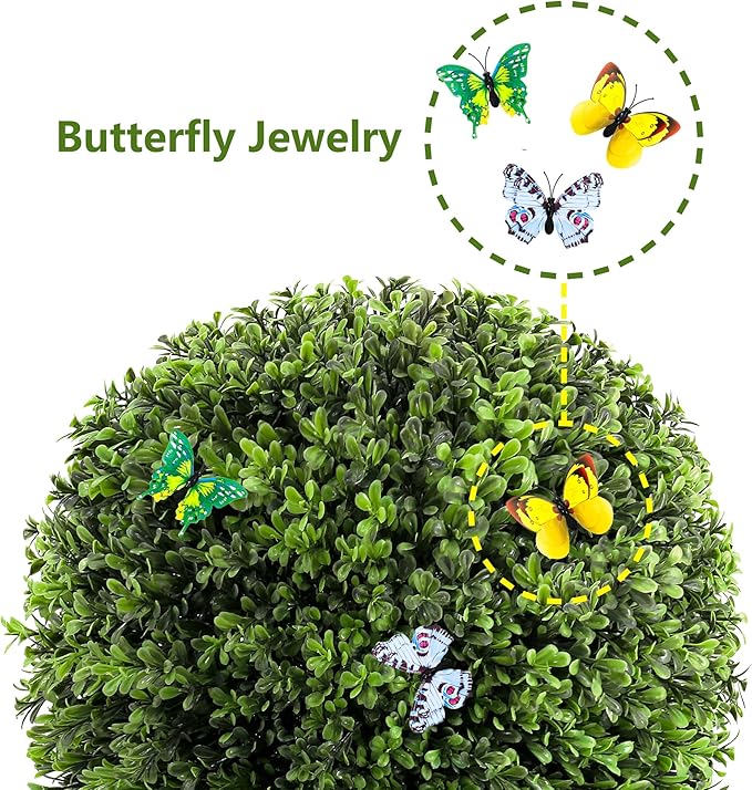 28" Artificial Boxwood Ball Bush, UV Resistant Topiary Tree Faux Boxwood Ball Shaped Porch Bushes with Ground Spike Artificial Bushes for Outdoors Front Door Decor Home Garden (6, Green)-VerdiqueGarden