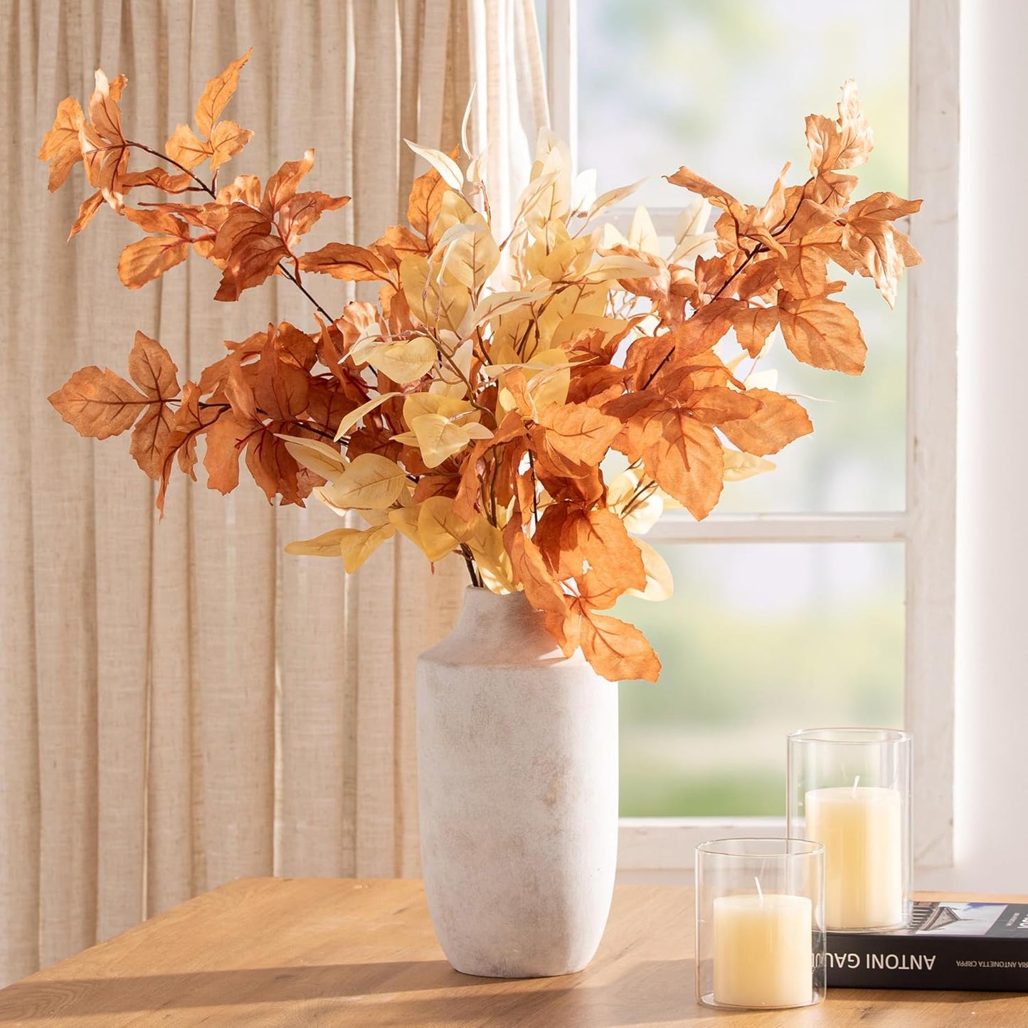 Mitt&Ditt Ceramic Flower Vase, 12.5 inch Tall Off-White Vase, Large Decorative Terracotta Vases, Farmhouse Rustic Pottery Vases for Home Decor, Living Room, Table-VerdiqueGarden