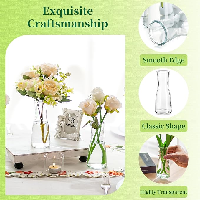 Hewory Glass Bud Vases for Centerpieces - Clear Small Flower Vase Set of 12, Modern Minimalist Cute Mini Decorative Bulk Vases for Wedding Bridal Shower Birthday Party Events Dining Room Table Decor-VerdiqueGarden