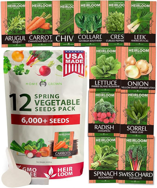HOME GROWN 6000 Vegetable Seeds for Planting: 12 Spring Varieties of Garden Vegetables in Seed Packets, Garden Seeds for Garden Plants or Hydroponic Seeds - Heirloom Seeds - Non GMO-VerdiqueGarden