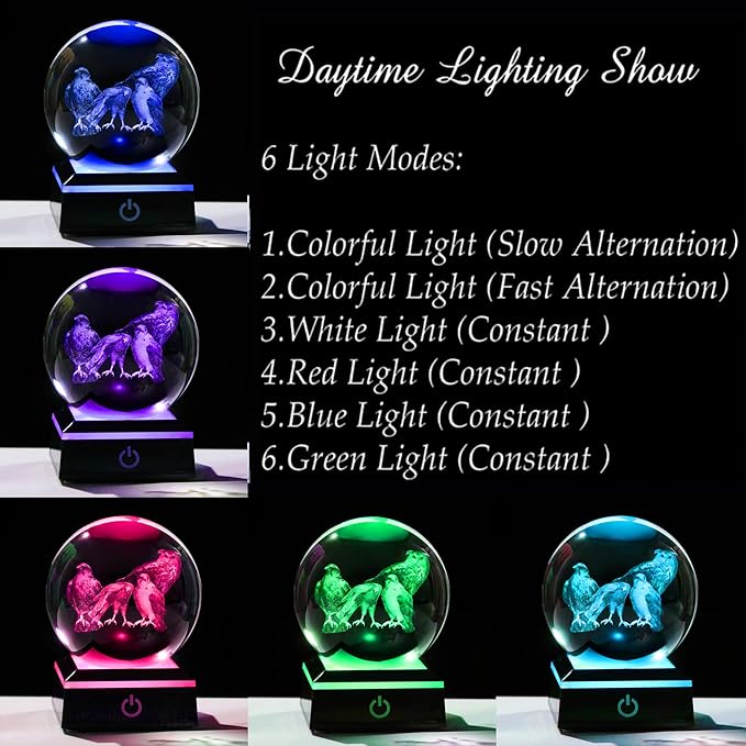 Qianwei OWL Eagle Gifts for Women 3D Crystal Ball 3.14'' - Laser OWL Eagle Decor Glass Animals OWL Eagle Gifts Figurines Statue Stuff for Room Decorations OWL Eagle Night Light-VerdiqueGarden