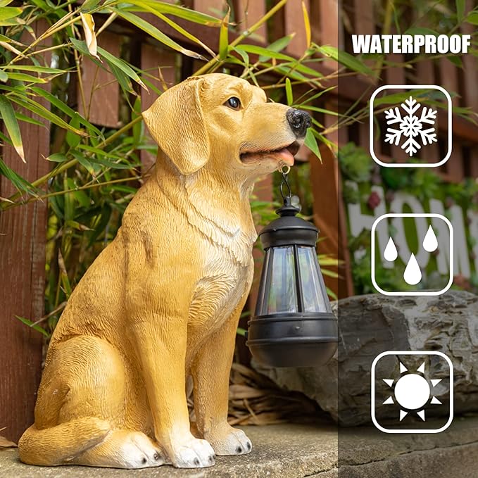 Garden Dog Statues Outdoor Decor, Solar Lights Outdoor Statue Garden Decorations Solar Dog Ornaments for Patio, Lawn, Yard Art Decoration, Housewarming Garden Gift-VerdiqueGarden
