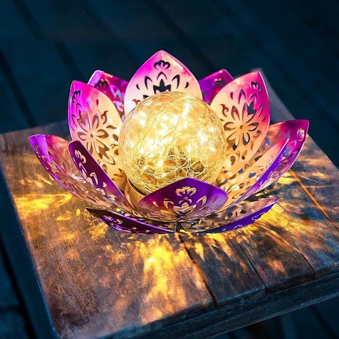 Huaxu Solar Garden Lights Outdoor Decorative - Bright Lotus Flower Table Lamp, Waterproof Solar Lights for Patio Pathway Yard Balcony Outside Decor-VerdiqueGarden