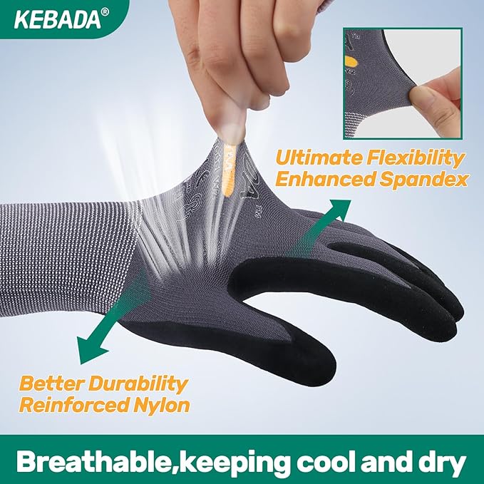 Kebada W2 Work Gloves for Men and Women, Nitrile Coated Working Gloves for Gardening, Construction, Warehouse, Safety Gloves for Work in Yard and Outdoors, 6 Pairs, Medium-VerdiqueGarden