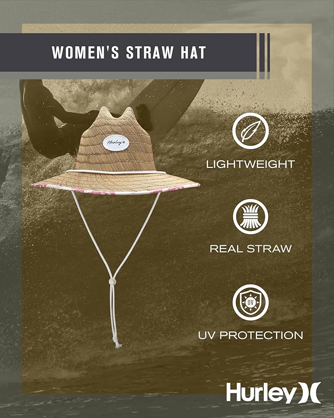Hurley Women's Straw Hats - Real Straw Hat Medium Brim and Adjustable Chin Strap-VerdiqueGarden