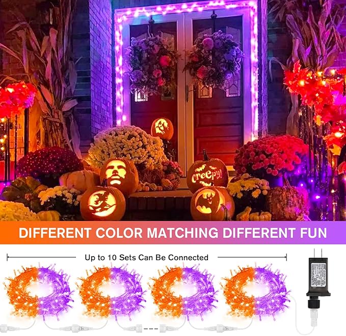 JMEXSUSS 100 LED Orange & Purple Halloween Lights - Plug in, Connectable Color Changing String Lights, 33ft Indoor/Outdoor for Halloween Party Decor & Christmas-VerdiqueGarden
