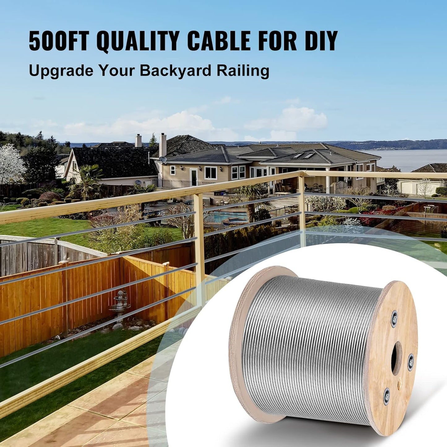 VEVOR 3/16 Stainless Steel Cable 500FT, T304 3700 LBS Breaking Strength Cable Railing System Wire Rope Aircraft Deck Railing Kit Fence Wire-VerdiqueGarden