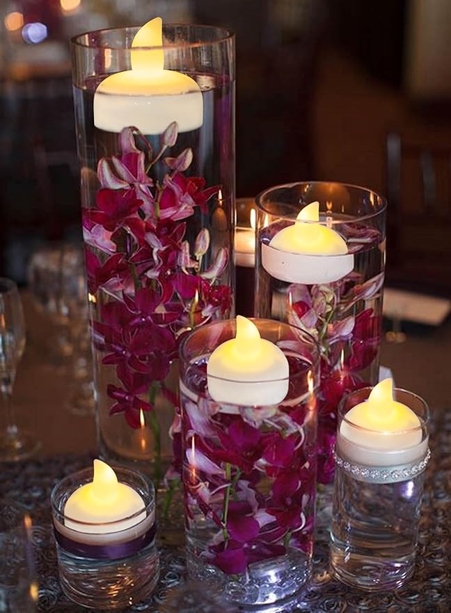 48 Pack Waterproof LED Floating Tea Lights, Flameless Flickering Battery Operated Outdoor Tealight Candles, White Water LED Votive Candles Bulk for Wedding Centerpiece Vase Halloween Decorations-VerdiqueGarden