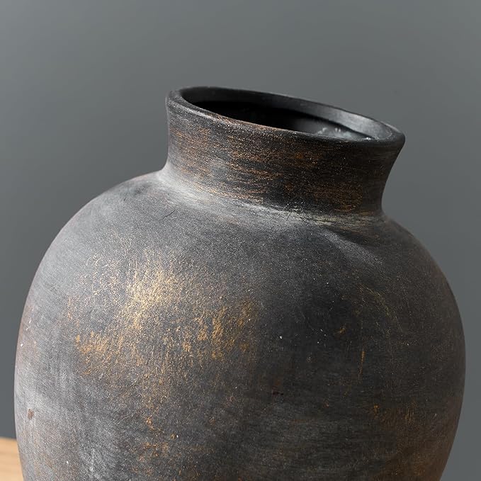 SIDUCAL Ceramic Decorative Flower Vase | 6 Inch Pottery Rustic Farmhouse | Boho | Terracotta Vase for Home Decor, Table, Living Room, Bathroom, Shelf, Mantel Decoration, Bronze-VerdiqueGarden
