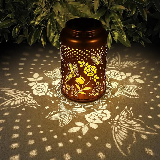 Rose Butterfly Decoration Solar Lanterns Outdoor Waterproof Garden Decor Gifts for Women Mon Grandma Metal Hanging Solar Lights for Outside LED Lanterns for Yard, Patio-VerdiqueGarden