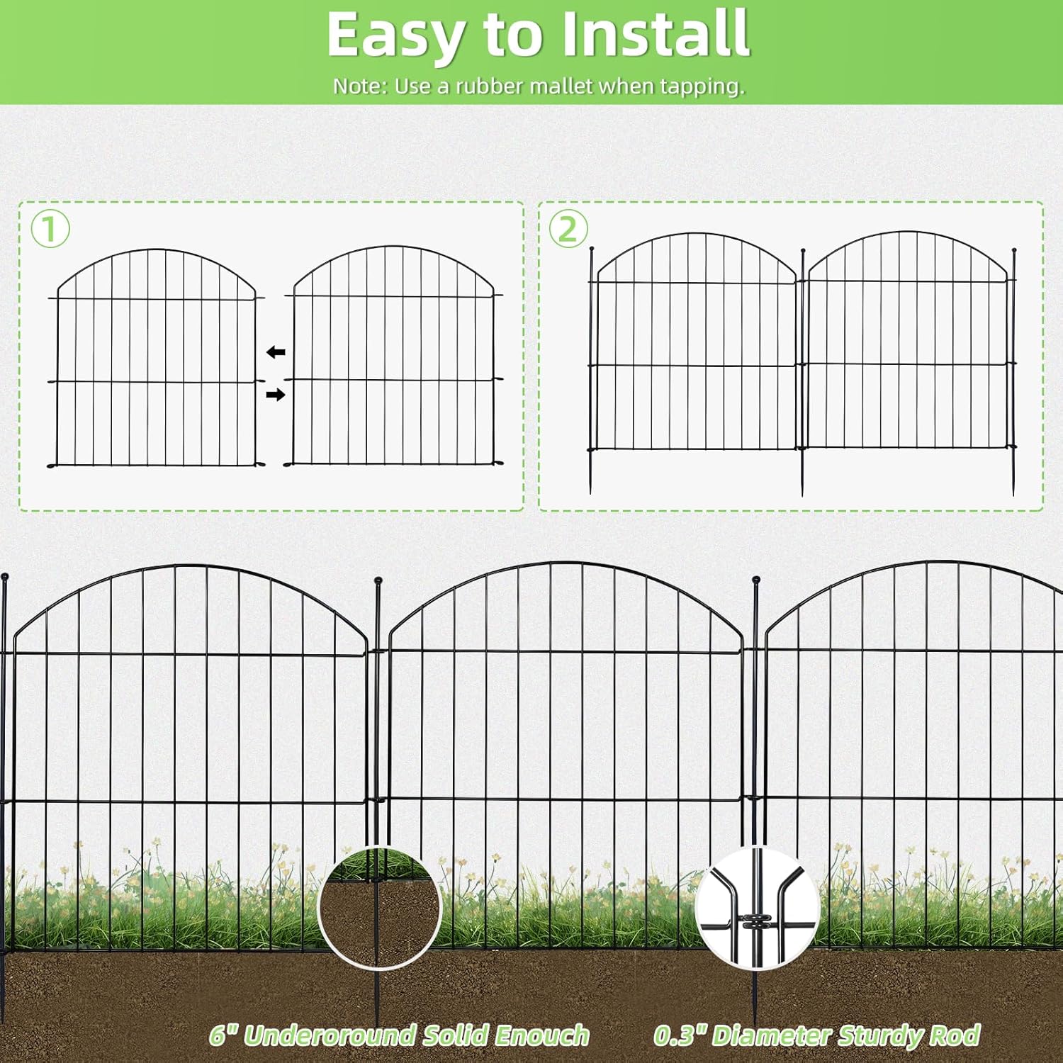 Decorative Garden Fence 24in (H) x10ft (L), 5 Pack No Dig Fence Animal Barrier for Dog, Arched Flower Bed Edging, Wire Border Panel Fencing for Yard Patio Outdoor Decor-VerdiqueGarden