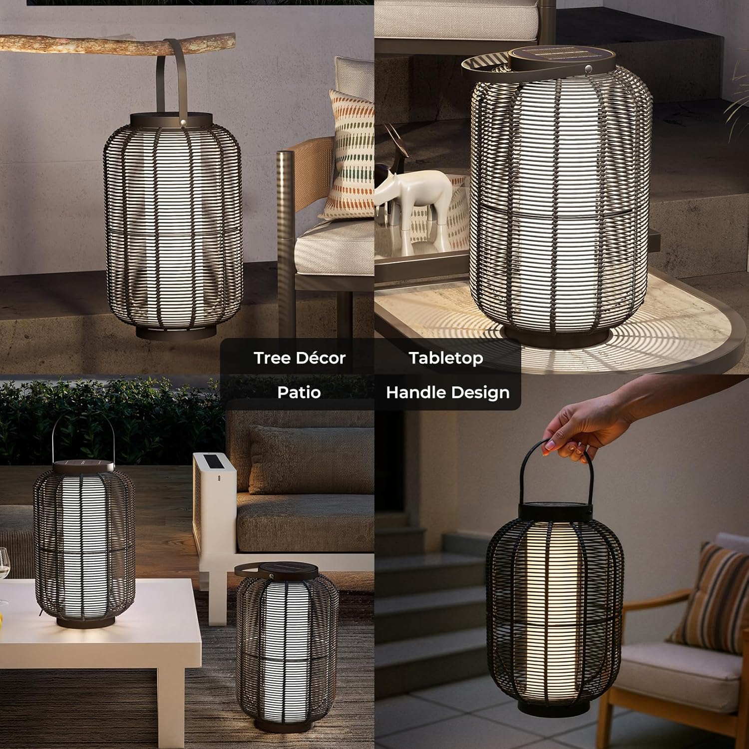 Solar Yard 1-Pack Outdoor Solar Lantern Lamp, Water-Resistant Boho Lights for Outside Hanging Lantern Table Lights Decoration for Garden, Patio, Porch, Trees, Pathway, Black-VerdiqueGarden