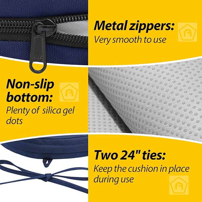 AAAAAcessories Outdoor Seat Cushions for Chairs, Waterproof, Fade-Resistant Patio Furniture Replacement Cushions, 17" x 16" x 2", Set of 4, Navy Blue-VerdiqueGarden