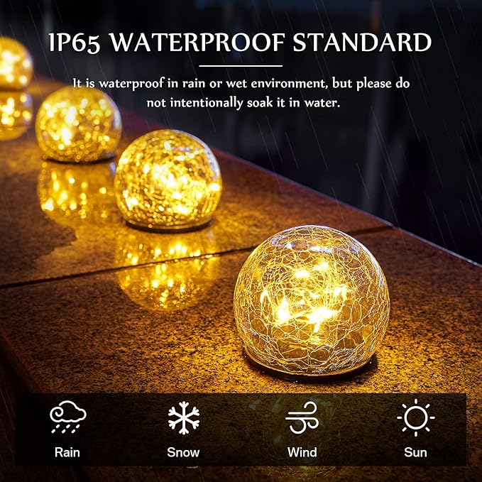 Honoson 4.7 Inch Solar Globe Lights Outdoor Waterproof, Solar Balls for Garden Cracked Glass Ball, Ground Landscape Garden Decor for Patio and Yard Lawn Backyard (4 Pieces)-VerdiqueGarden
