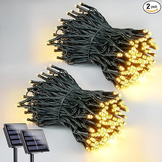 2 Pack 200 LED Solar String Lights for Outside, Solar Christmas Lights Outdoor Waterproof, Solar Outdoor String Light with 8 Lighting Modes for Xmas Tree Wedding Party Garden Decorations (Warm White)-VerdiqueGarden