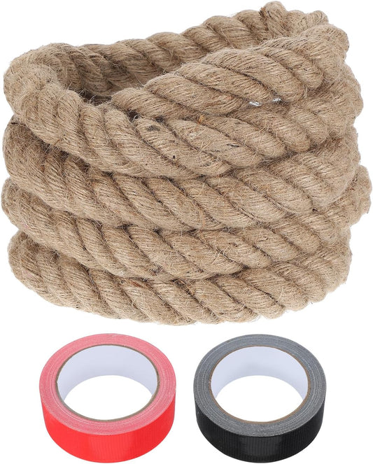 MECCANIXITY Jute Rope 1.3 Inch x 10ft, Thick Twine Rope Ropes Braided Jute Twine Natural Brown Burlap Cord String Heavy Twisted with Tapes for Decorative Crafts Railing Swing Tug of War-VerdiqueGarden