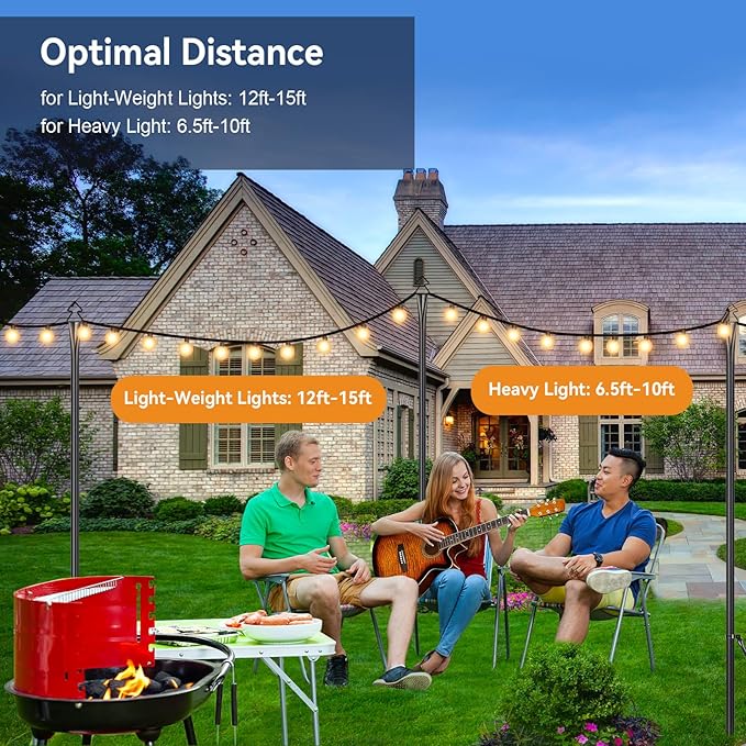 String Light Poles 2 Pack 9.8FT Light Pole for Outside Hanging - Backyard, Garden, Patio, Deck Lighting Stand for OutdoorParties, Wedding-VerdiqueGarden