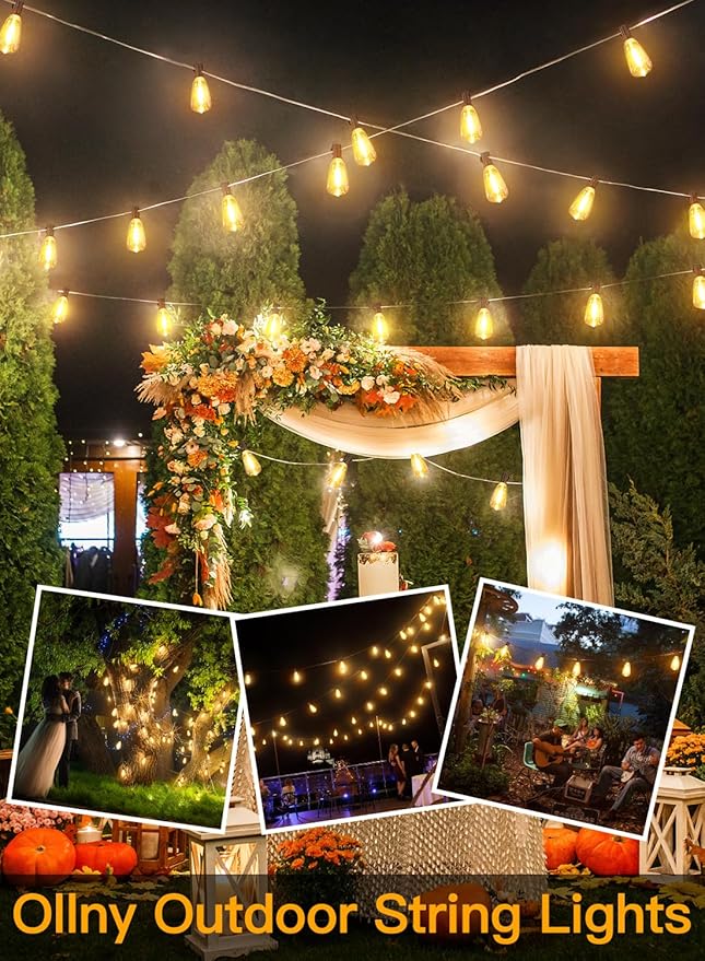 Ollny Outdoor String Lights 160FT, Shatterproof Connectable Patio Lights with 80+4 Spare ST38 Vintage Bulbs, 2200K Warm White Waterproof Outside Hanging Light for Yard Camping Gazebo Porch Balcony-VerdiqueGarden