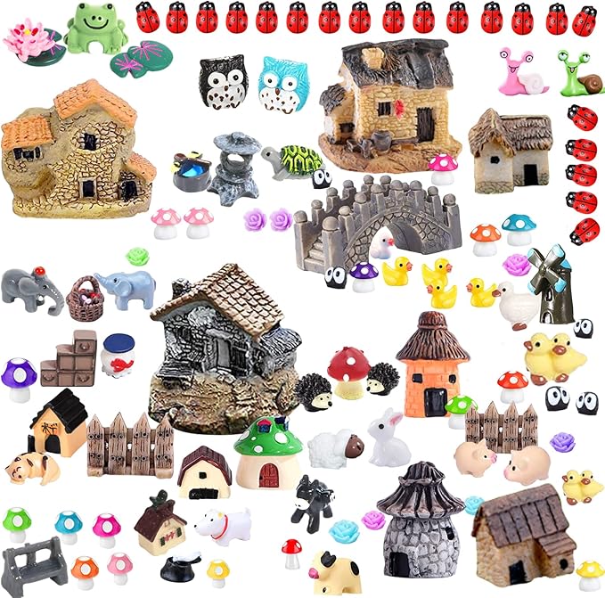 105 Miniature Fairy Garden Accessories, Fairy Garden Kit, Fairy Garden Animals, Miniature Figurines, Micro Landscape Ornaments Kit, Garden DIY Kit for Dollhouse Decoration Plant House Decor-VerdiqueGarden