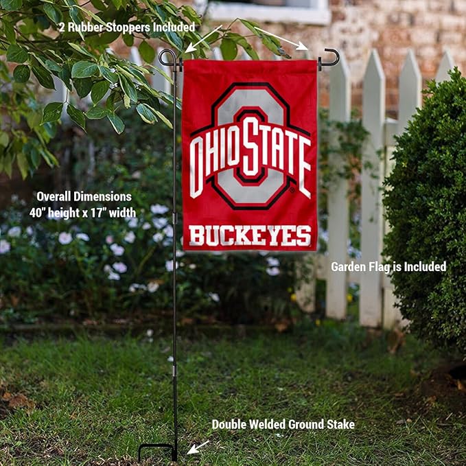 College Flags & Banners Co. Ohio State Buckeyes Garden Flag with Stand Holder-VerdiqueGarden