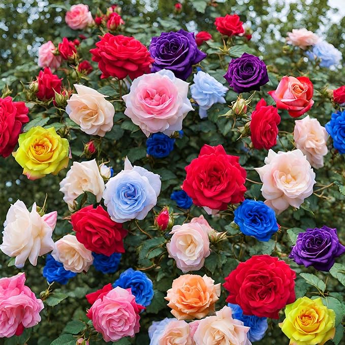 100+ Rose Seeds: 16 Blue Red Pink Yellow Heirloom Varieties for Colorful Perennial Shrubs-VerdiqueGarden