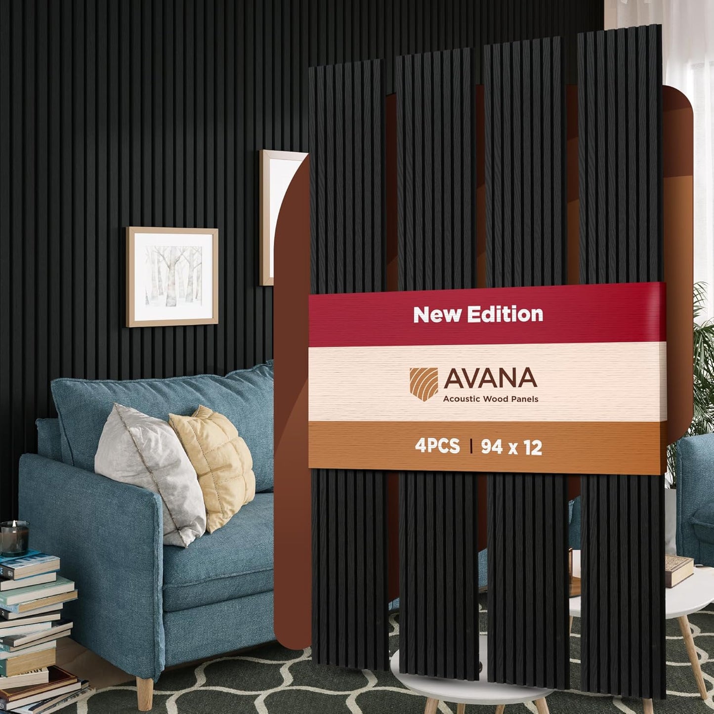Avana Acoustic Wood Wall Panels – 94.4 X 12.6 Inch Black Oak Acoustic Panels 4 PCs – Wall Panels For Interior Wall Decor For Homes, Offices, Studios – Sturdy And Durable Wood Panels For Wall-VerdiqueGarden
