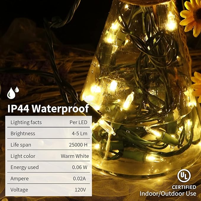 MULTI-SPARKING White Christmas LED Lights - 2 Pack 100 Count Warm White Holiday String Lights for Tree, Party, Wedding, Indoor and Outdoor Use, 2 Sets 33 Feet Green Wire, UL Certified, Connectable-VerdiqueGarden