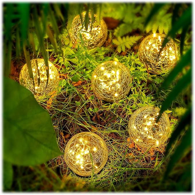 Honoson 3.9 Inch Solar Globe Lights Outdoor Waterproof, Solar Balls for Garden Cracked Glass Ball, Ground Landscape Garden Decor for Patio and Yard Lawn Backyard (8 Pieces)-VerdiqueGarden