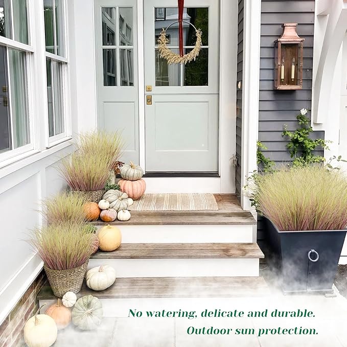 48Pcs Artificial Grass Plants, Faux Shrubs Wheat Grass, Artificial Tall Grass Fake Plants for Outdoor Decor,Artificial Greenery Stems Weed for Room Indoor Home Decor（Light Purple）-VerdiqueGarden