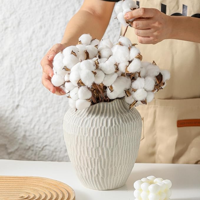 Ceramic Vase for Home Decor,7.8 Inch Flower Vase，Decorative Grey Vases for Pampas Grass，Modern Art Texture for Home Entryway Living Room Dining Table Farmhouse Office Decor-Grey.-VerdiqueGarden