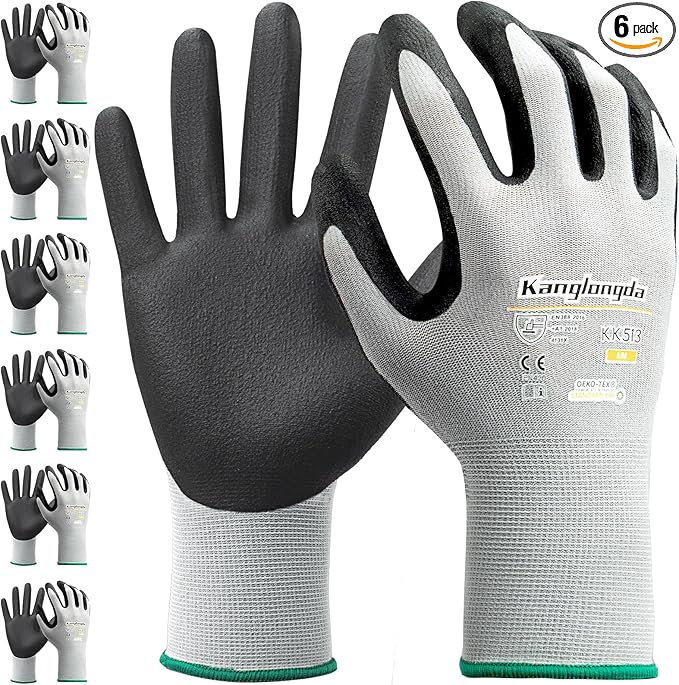 6-Paris XL Work Gloves for Men and Women, Nitrile Coated Safety Protective Gloves with Grip, Ideal for Gardening, Warehouse, Mechanic, Light Duty Construction Work-VerdiqueGarden