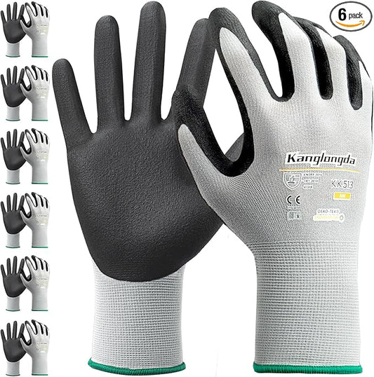 6-Paris XXL Work Gloves for Men and Women, Nitrile Coated Safety Protective Gloves with Grip, Ideal for Gardening, Warehouse, Mechanic, Light Duty Construction Work-VerdiqueGarden