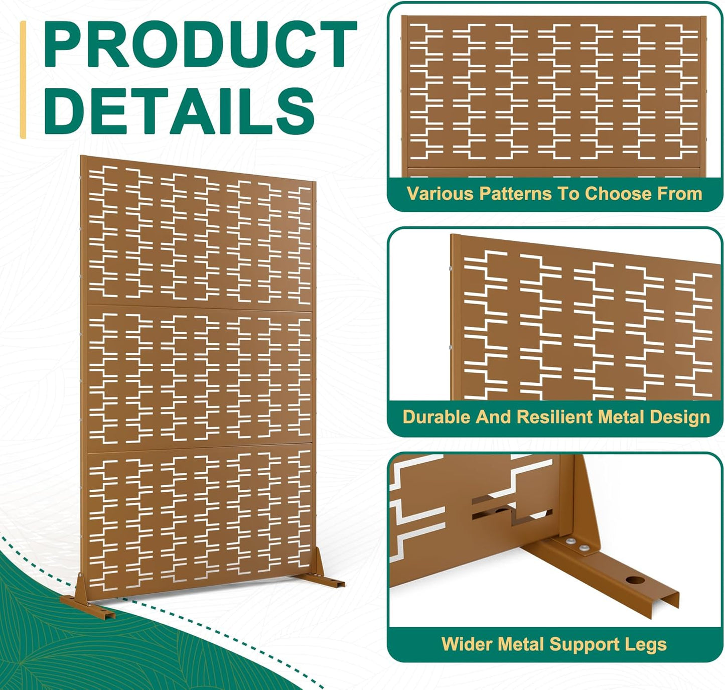 72" H×47" W Metal Privacy Screen Outdoor Privacy Screen Freestanding, Outdoor Privacy Screens and Panels for Patio Lawn Deck(Consists of 3 Panels)-VerdiqueGarden