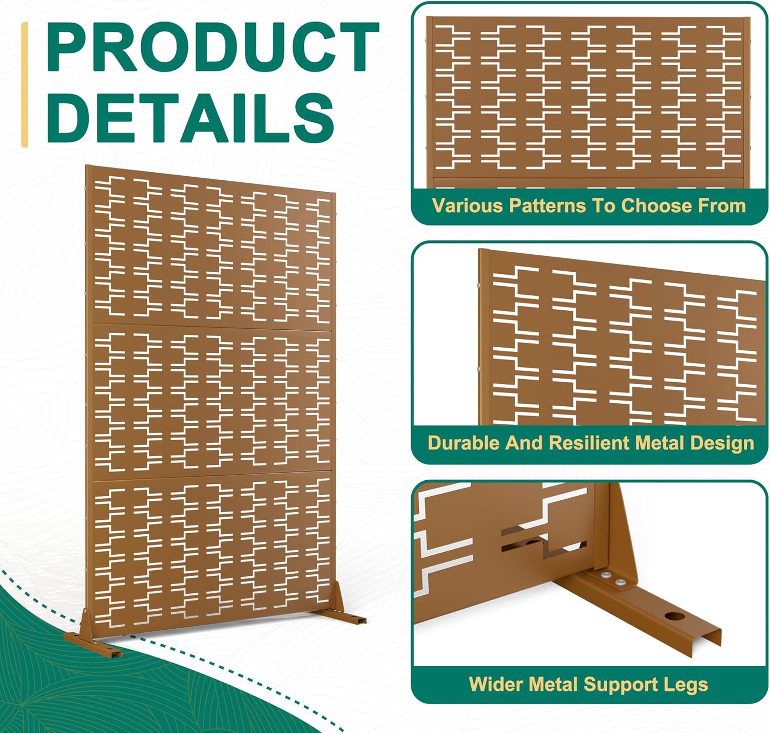 72" H×47" W Metal Privacy Screen Outdoor Privacy Screen Freestanding, Outdoor Privacy Screens and Panels for Patio Lawn Deck(Consists of 3 Panels)-VerdiqueGarden