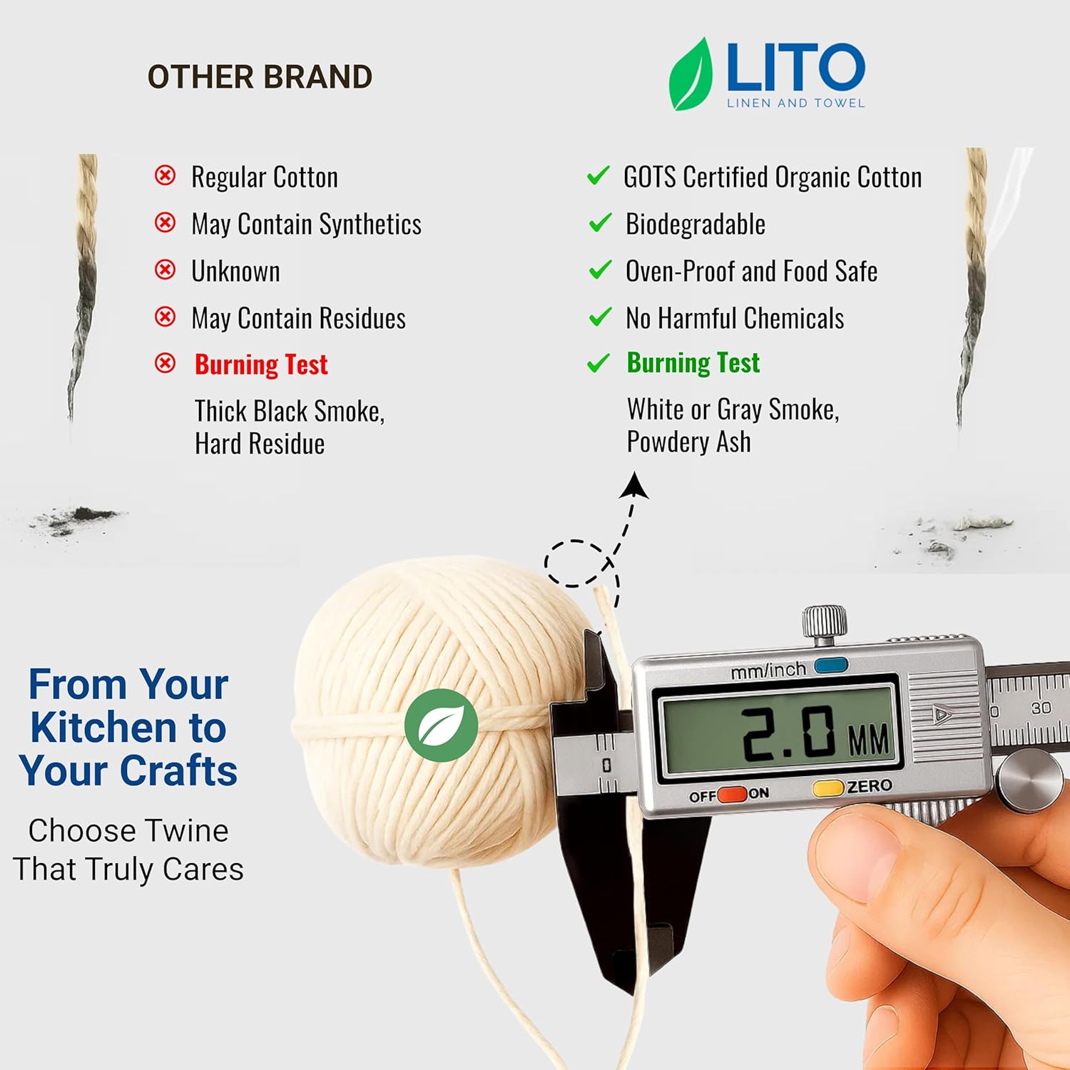 Organic Butcher’s Twine for Cooking & Trussing – 2mm Heavy-Duty Natural Cotton Kitchen Twine 200 Feet – Food-Safe, Oven-Safe String for Meat, Turkey, Baking, & Crafts-VerdiqueGarden