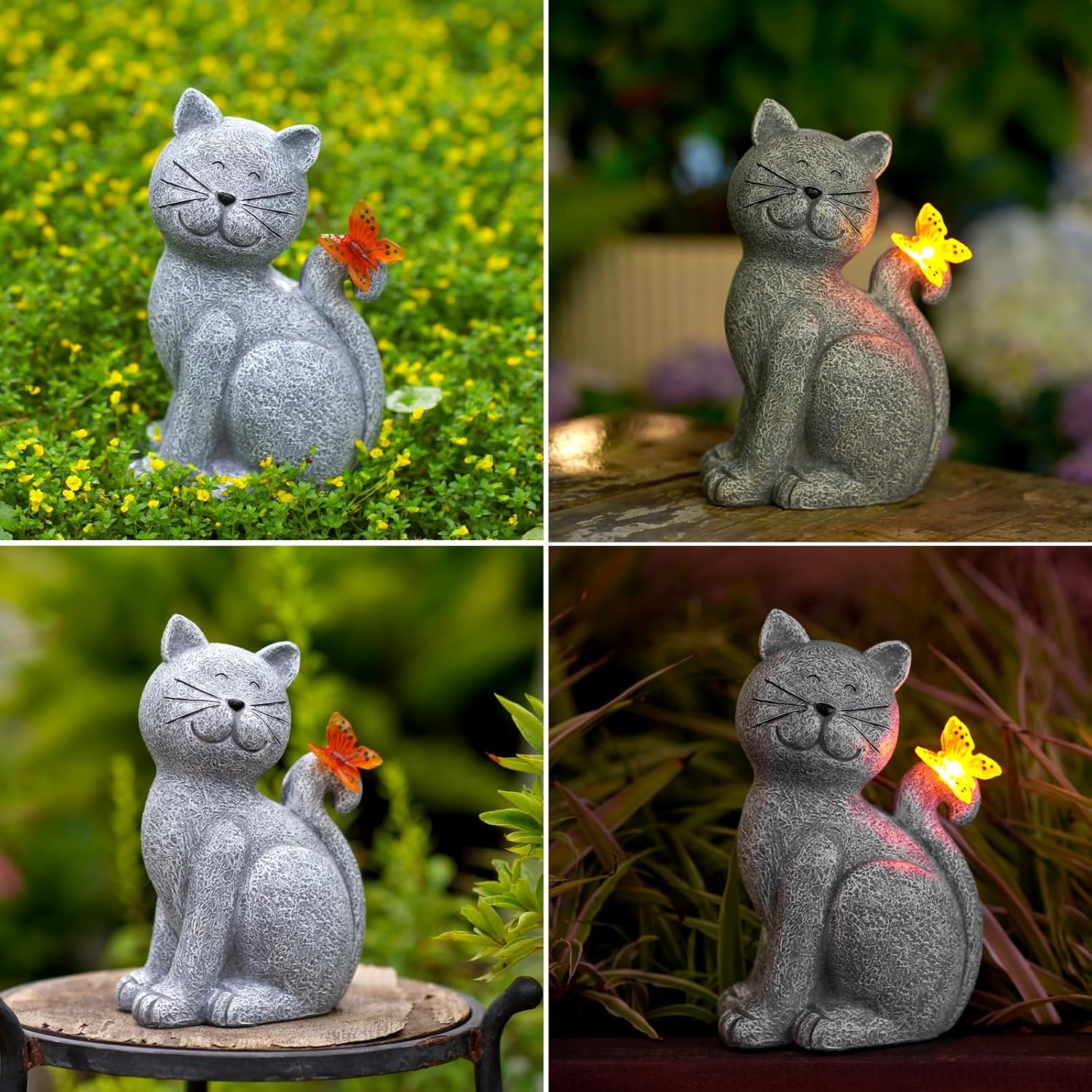 Nacome Cat Outdoor Statues for Garden: Outside Decor with Butterfly Clearance for Yard Art Lawn Ornaments Porch Patio Balcony Home House - Birthday Gifts for Grandma Mom Women-VerdiqueGarden
