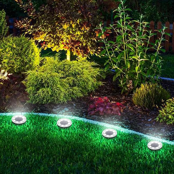 Joomer Solar Ground Lights, 8 Pack 8 LED Solar Lights Outdoor Waterproof IP68 Solar Disc Lights In-Ground Landscape Lighting Outdoor Lights for Patio Pathway Lawn Yard Driveway Walkway (White)-VerdiqueGarden