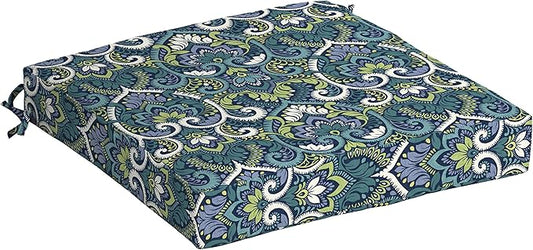 Arden Seat Cushion, 21 x 21, Rain-Proof, Fade Resistant, Cushion for Patio Dining, Adirondack, and Outdoor Chairs Sapphire Aurora Blue Damask-VerdiqueGarden