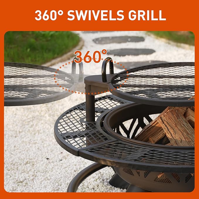 Red Mountain Valley 47" Outdoor Fire Pit with Adjustable Grill, 2-in-1 Metal Outdoor Fireplaces, Large Patio Wood Burning Fire Pits for Outside, Ideal for Backyard, Patio, Party-VerdiqueGarden