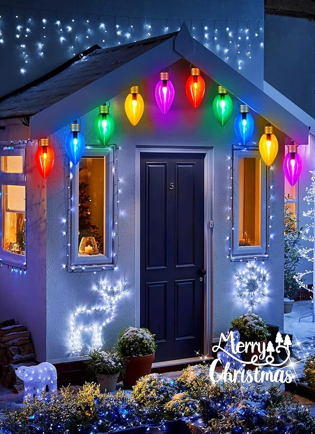 11Feet 5 LED Super Jumbo Christmas String Lights or Pathway Marker Lights, Outdoor Xmas Decorations- Jumbo C9 Hanging Lights Waterproof Lawn Dec for Holiday Home Tree Roof Yard Garden, Multicolor-VerdiqueGarden