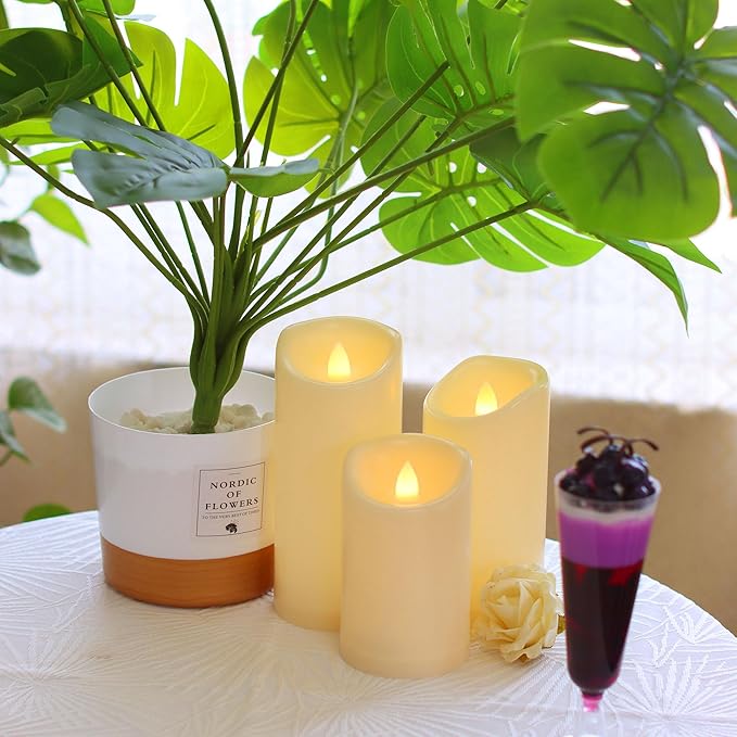 CANDLE CHOICE Waterproof Outdoor Battery Operated Flameless Candles with Auto Timer Flickering Plastic Resin Electric LED Pillar Lights for Lantern Patio Garden Wedding Party Decorations Pack of 4-VerdiqueGarden