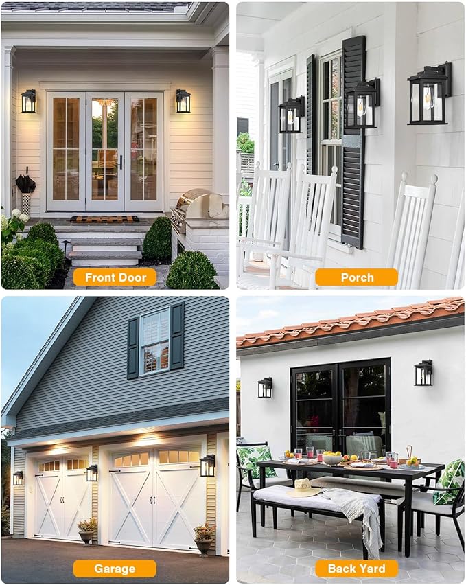 VIANIS Black Dusk to Dawn Outdoor Lights for House, 2 Pack Outdoor Wall Lights, Waterproof Porch Lights, Exterior Lighting Fixtures with Tempered Glass, for Porch, Garage, Doorway,Hardwired, Non-solar-VerdiqueGarden