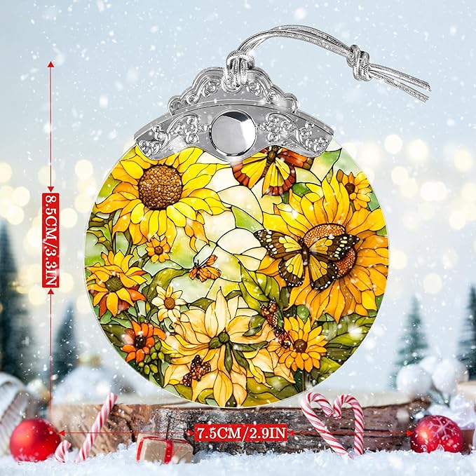 Stained Glass Suncatcher, Jocidea Sunflower and Butterfly Decor, Christmas Ornament, Holidays Ornaments, Christmas Tree Ornament, Sunflower and Butterfly Gifts-VerdiqueGarden