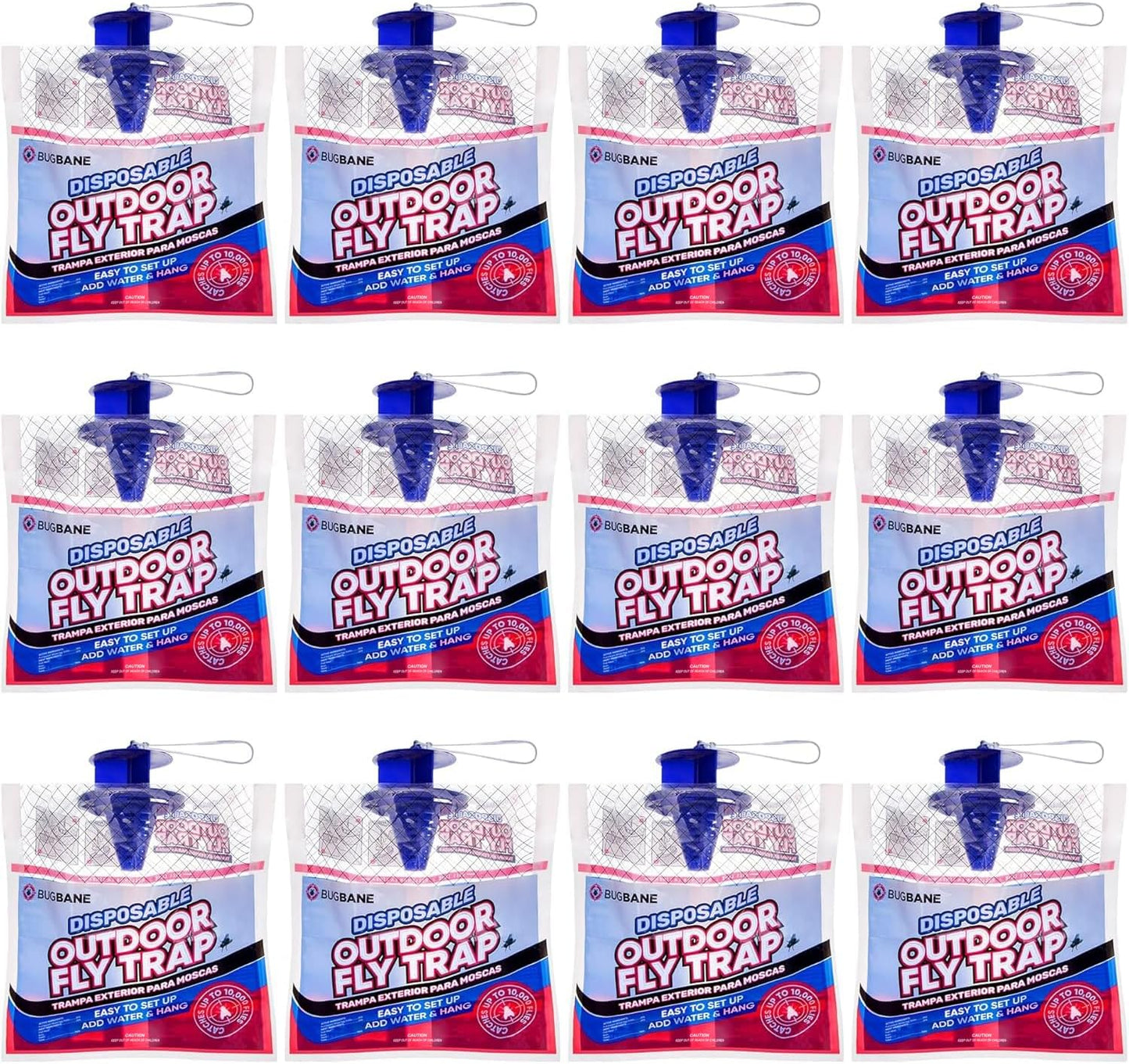 Fly Traps Outdoor Fly Trap for Patio. 12 Non-Toxic Pre-Baited Flies Bags Outdoor Disposable. Hanging Bug Catchers for All Filth Flies Killer for Outside Bug Control in Yard Horse Ranch Trash Can-VerdiqueGarden